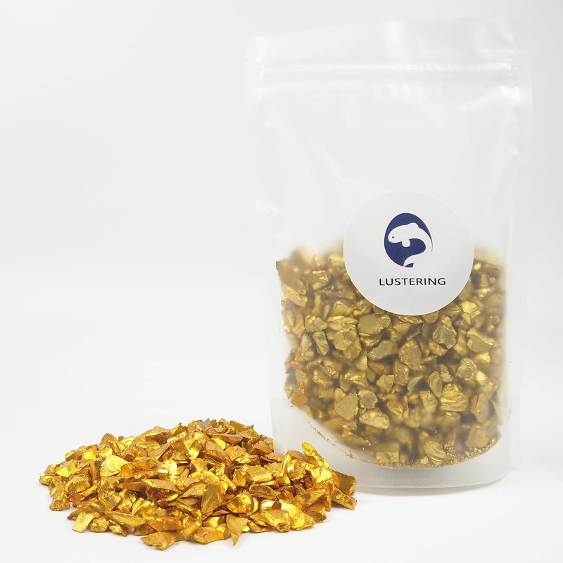 LUSTERING High Luster Crushed Glass Glitter, 6-9mm Fire Glass, Broken Glass, Glass Chips for Fire Pit Crafts DIY Epoxy Resin Art, Geode Painting, Vase Filler, Aquarium Garden Decoration,330g (Gold) - Image 4